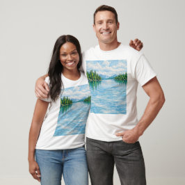 山の湖の森の風景 Tシャツ