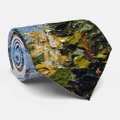 山の湖の油絵風景画 ネクタイ (ロール)