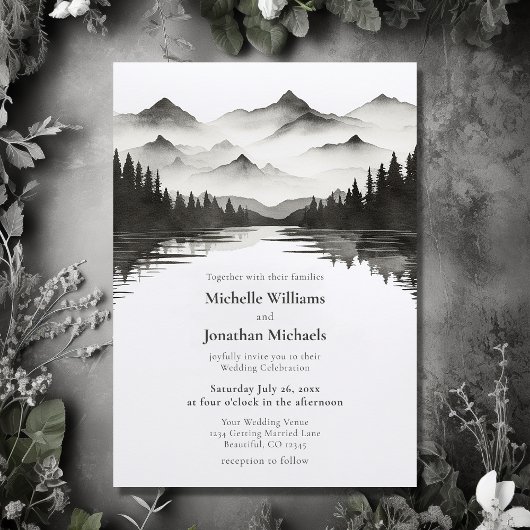 山の湖の白と黒の結婚すべて 招待状