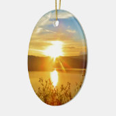 山の湖の矢印に日没 セラミックオーナメント (左)