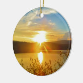 山の湖の矢印に日没 セラミックオーナメント (左)