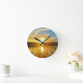 山の湖の矢印に日没 ラウンド壁時計 (ホーム)