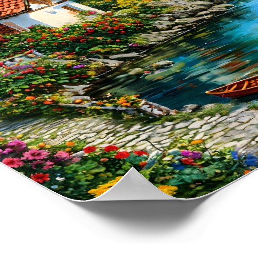 山の湖の背後にある小さな家 ポスター (角)