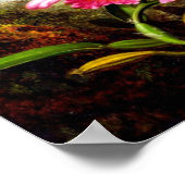 山の湖の近くの蘭とハミングバード ポスター (角)