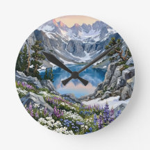 山の湖の野生の花の草原アート