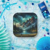 山の湖/星の下のキャビン ペーパープレート (パーティー)