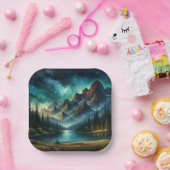 山の湖/星の下のキャビン ペーパープレート (パーティー)