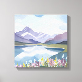 山の湖 | 花の水彩風景画 キャンバスプリント