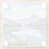 山の湖 | 花の水彩風景 ガラスコースター (裏面)