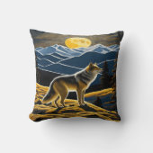 山の満月の下でシルエットになった狼 クッション (正面)