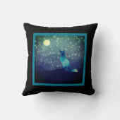 山の満月を眺める青いオオカミ クッション (裏面)