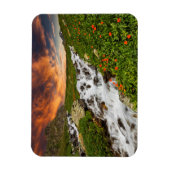 山の滝と花 マグネット (縦)