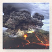 山の火山の噴火 ガラスコースター (正面)