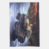 山の火山の噴火 キッチンタオル (縦)