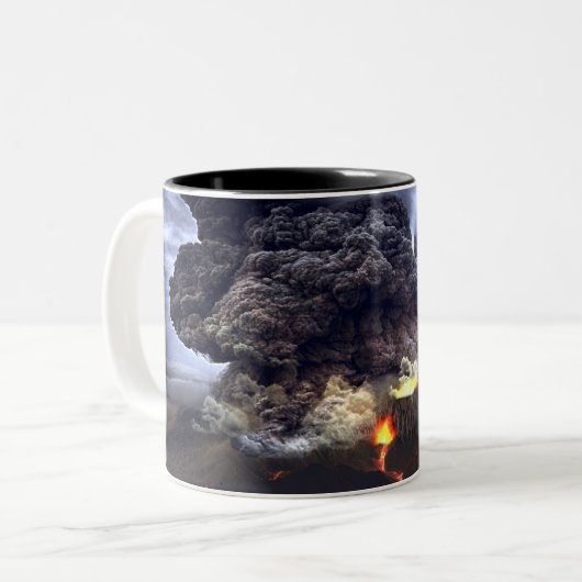 山の火山の噴火 ツートーンマグカップ (正面左)
