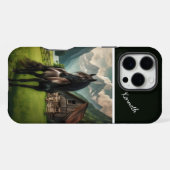 山の牧場の黒馬 iPhoneケース (裏面横)