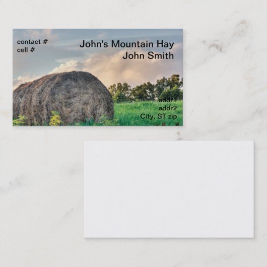 山の牧草地の干し草ベール 名刺 (正面/裏面)