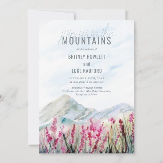 山の牧草地の水の色の私たちに参加結婚する 招待状 (正面)