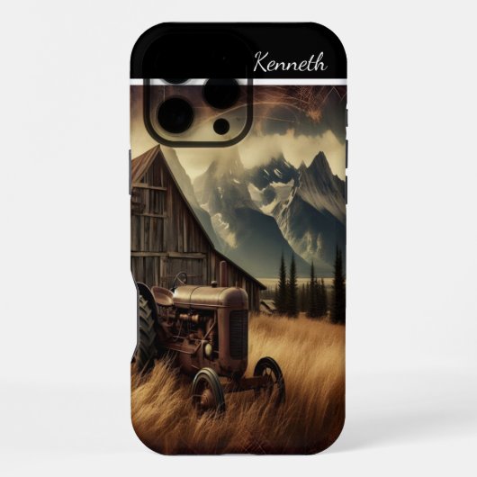 山の畑のトラクター iPhoneケース (裏面)