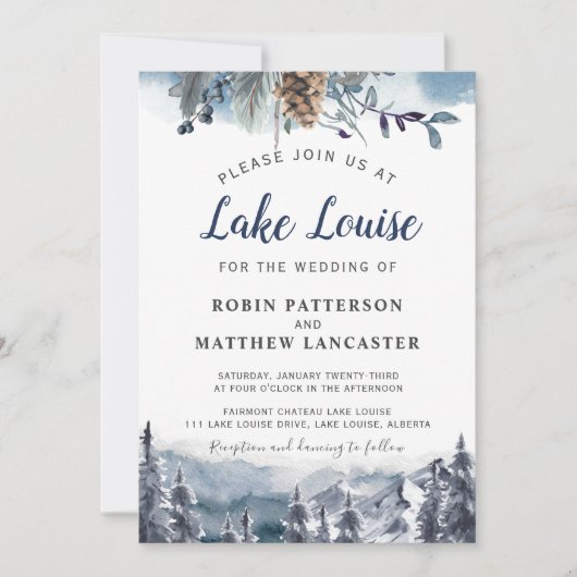山の目的地、水の色の森結婚の 招待状 (正面)
