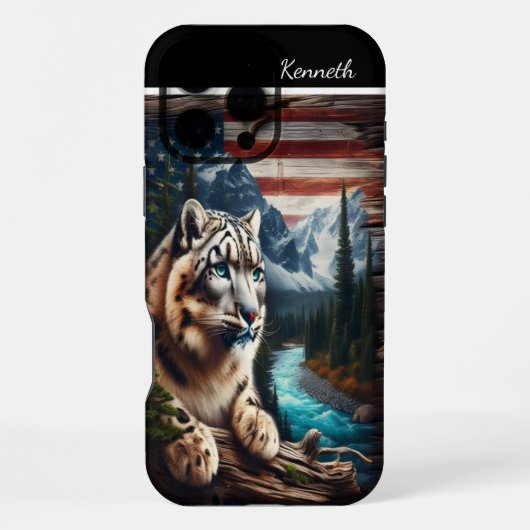 山の空の下のユキヒョウ iPhoneケース (裏面)