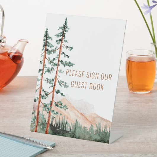 山の素朴風景のサイン私たちのゲストブック 台座サイン (インサイチュ)