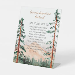 山の素朴風景の新郎のシグネチャーカクテル 台座サイン