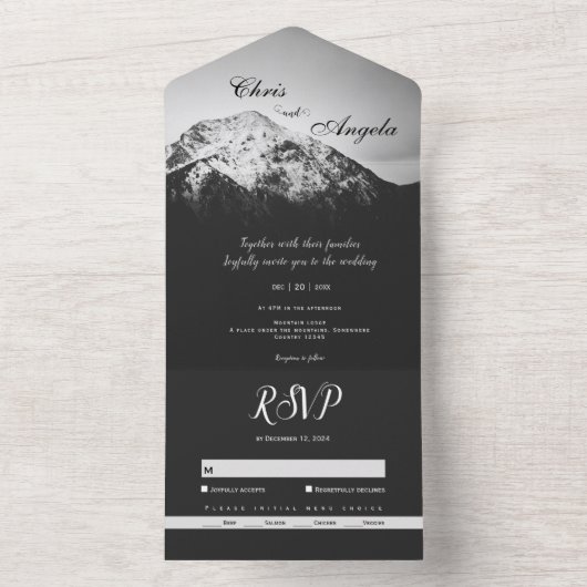 山の結婚下の白と黒 オールインワン招待状 (内側)