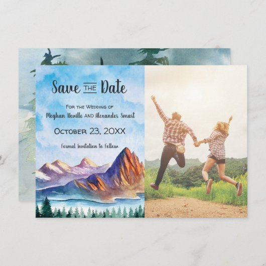 山の結婚式の日付を写真で保存 セーブザデート (正面/裏面)