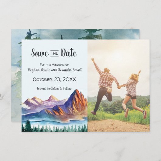 山の結婚式の日付を写真で保存 セーブザデート (正面/裏面)