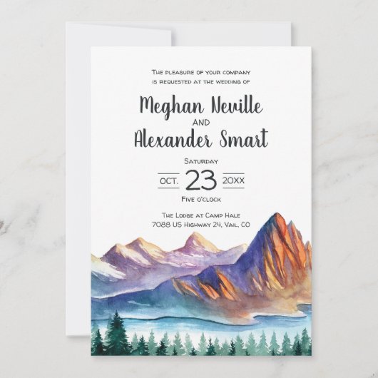 山の結婚式招待状と水と松 招待状 (正面)