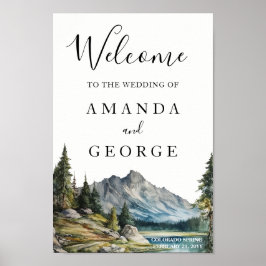 山の結婚歓迎の看板レイクサイド ポスター