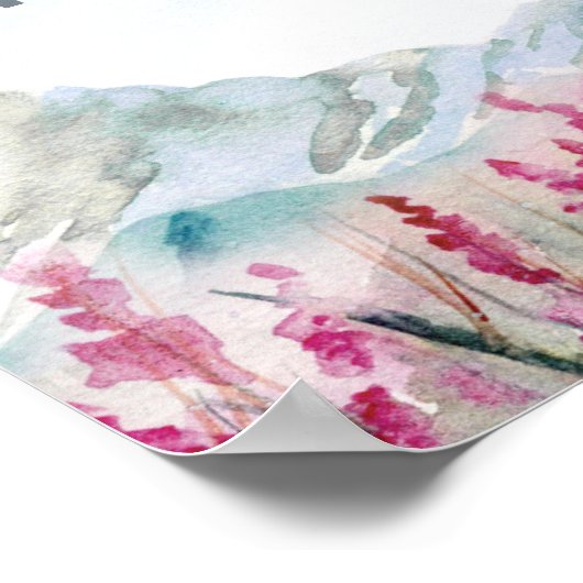 山の結婚水彩画のカードと贈り物 ポスター (角)