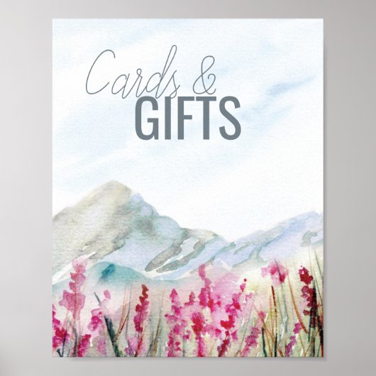 山の結婚水彩画のカードと贈り物 ポスター (正面)