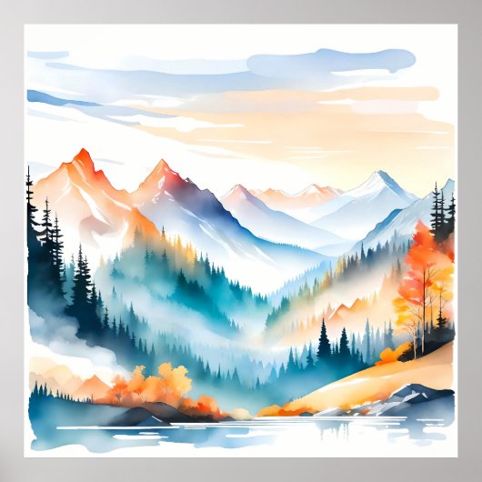 山の絵画霧の朝の抱擁自然 ポスター (正面)