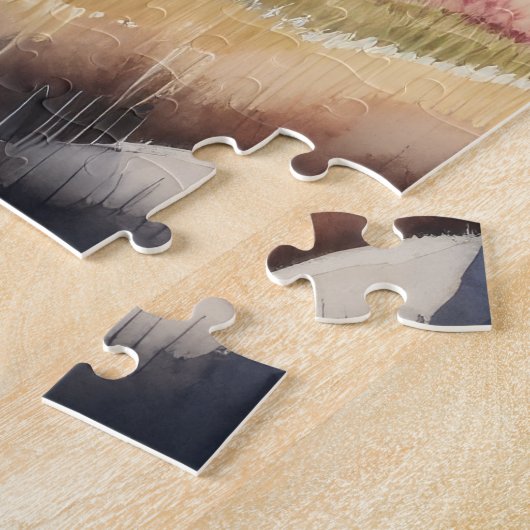 山の絵画風景の水色 ジグソーパズル (側面)