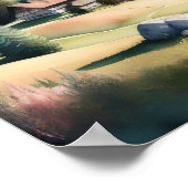山の絵画風景の水色 ポスター (角)
