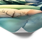 山の絵画風景の水色 ポスター (角)