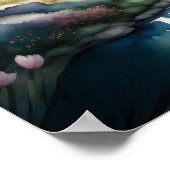 山の絵画風景の水色 ポスター (角)
