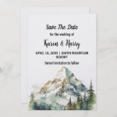 山の緑の松の木は日付の芸術結婚を保存 招待状 (正面/裏面)