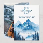 山の自然を感じるリタイアメントパーティーの写真 招待状 (正面/裏面)