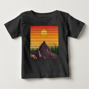 山の自然ビンテージサンセット風景 ベビーTシャツ
