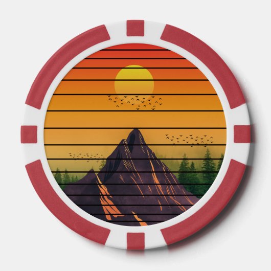 山の自然ビンテージサンセット風景 ポーカーチップ (正面)