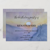 山の誕生日パーティーに夕日 招待状 (正面/裏面)