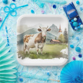 山の谷の水色の牛 ペーパープレート (パーティー)