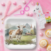 山の谷の水色の牛 ペーパープレート (パーティー)