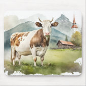 山の谷の水色の牛 マウスパッド (正面)