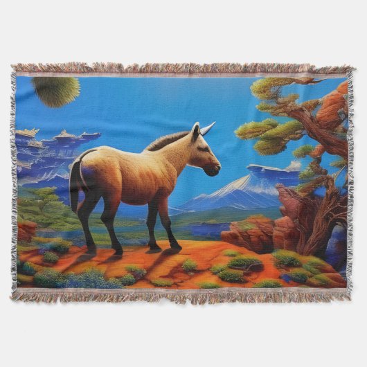 山の谷を見下ろす可愛い野生のロバ スローブランケット (正面)