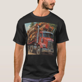 山の赤材木運搬車 Tシャツ