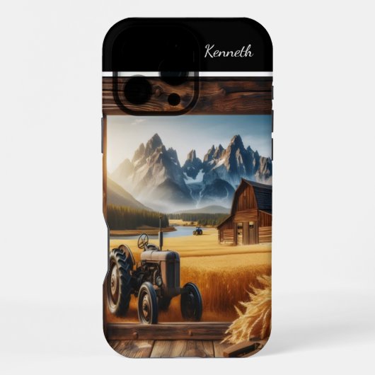 山の農場の風景 iPhoneケース (裏面)
